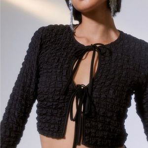 UO Sylvie Bubble Knit Tie-Front Top